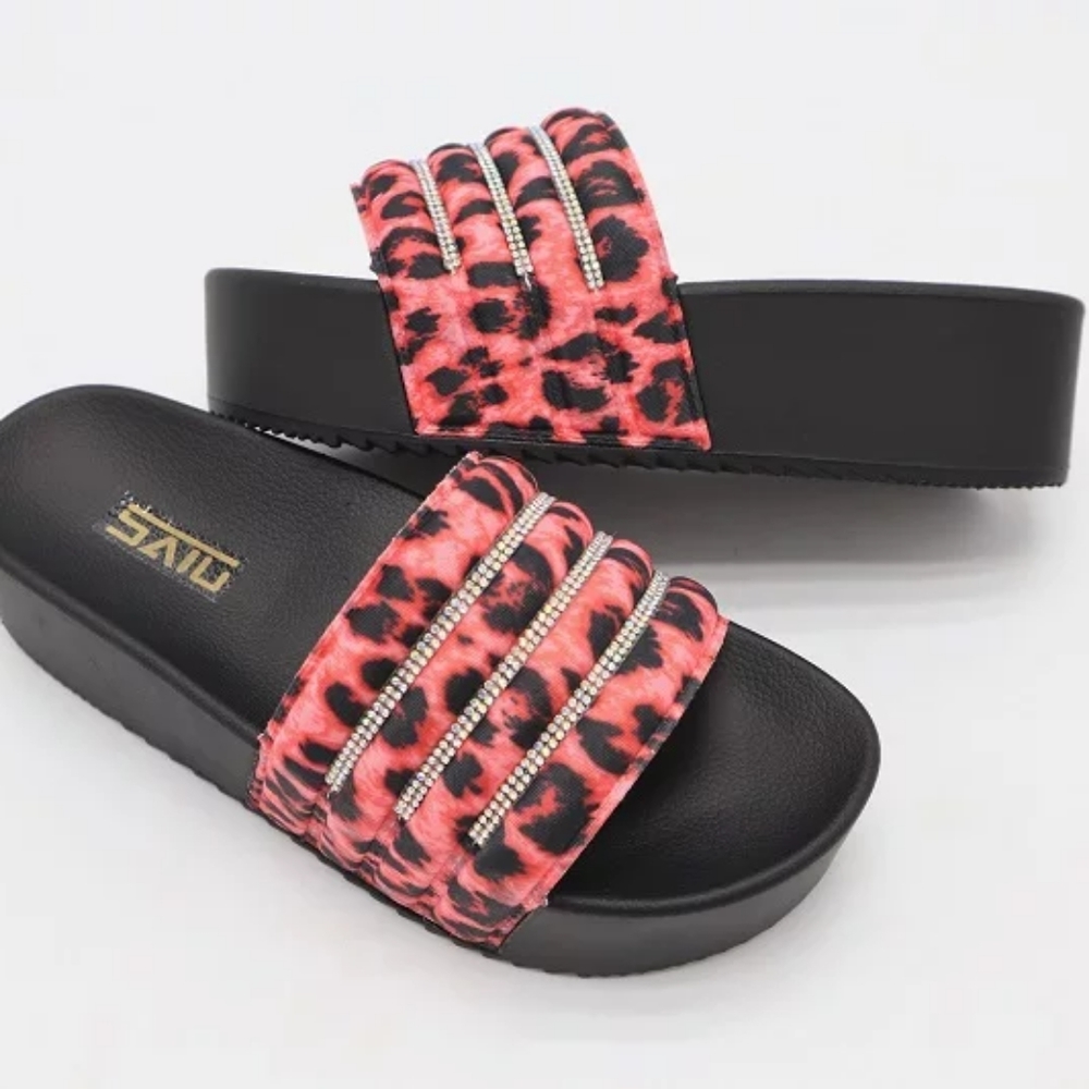 🔥Leopard Print Grain Diamond Wedge Heels Sandals